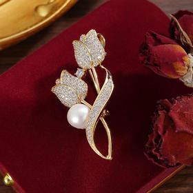 子佩集【玫瑰伊人】珍珠惜王妃胸针【XXXZ161】9mm珠镀金郁金香2601