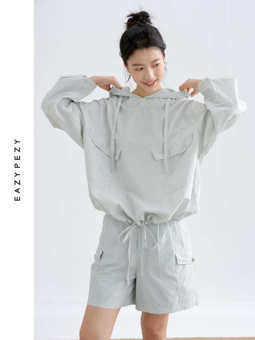 纸感棉工装连帽上衣短裤套装 商品图0