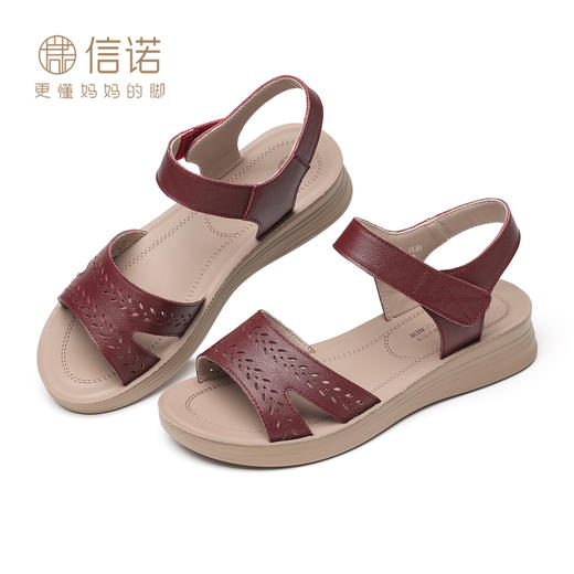 信诺妈妈凉鞋女2026夏季新款平底女鞋不累脚真皮软底舒适中老年鞋6L618-56 商品图4