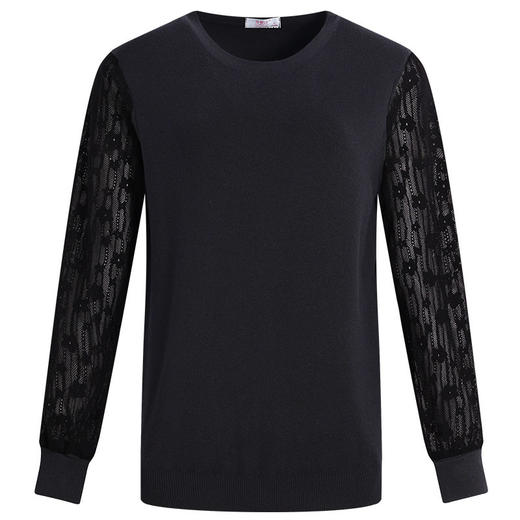 长袖黑色针织衫女2026年新款春秋妈妈毛衣大码蕾丝打底衫内搭上衣 商品图4