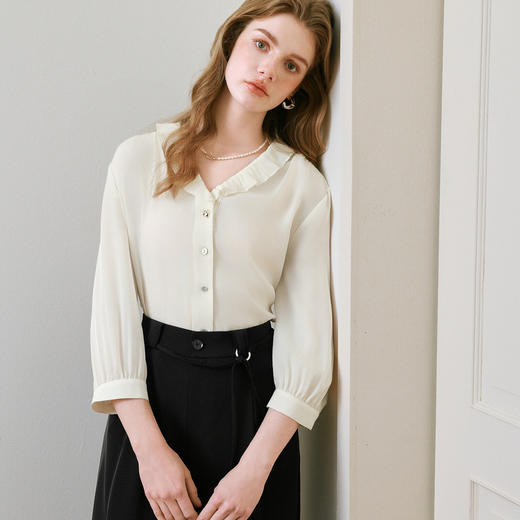 【商场同款】诗凡黎木耳领象牙白衬衫2025夏新款上衣女3G4120151 商品图4