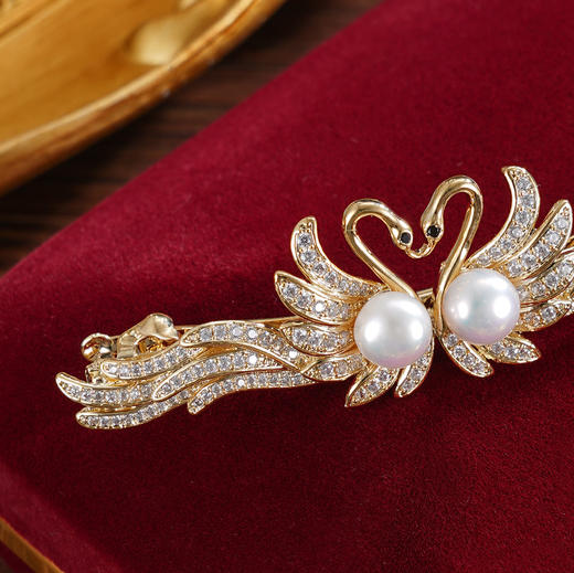 子佩集【天鹅恋曲】珍珠惜王妃发夹【HBFJ034】7mm珠镀金天鹅2601 商品图1