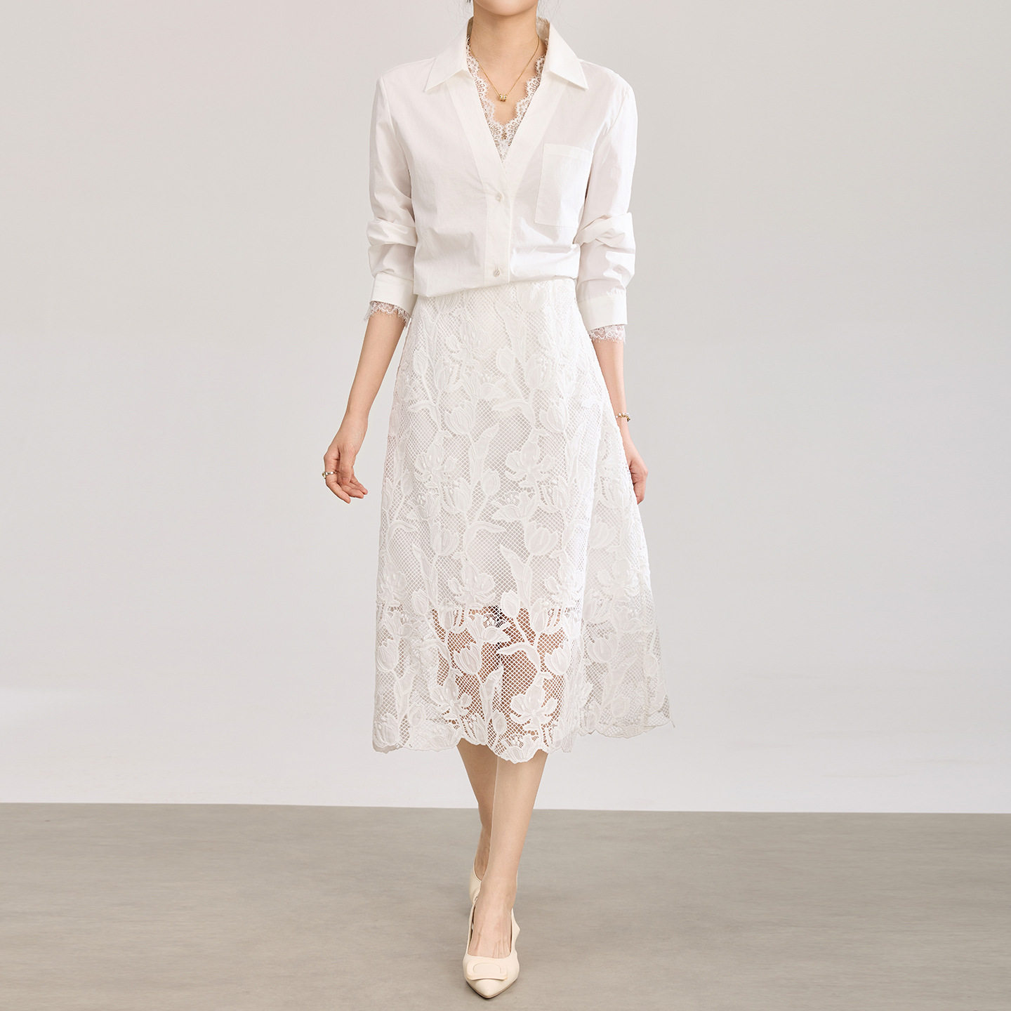 「高货wl」全新升级【铂金会员247/天猫329/差价82】(12302)洛诗琳法式优雅水溶花朵半身裙2026夏季气质通勤显瘦A字裙