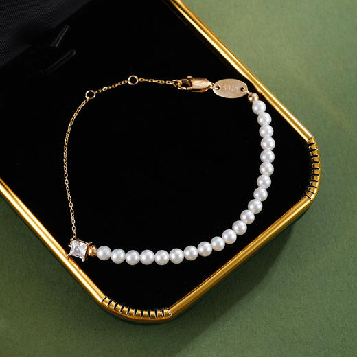 子佩集【冰糖之恋】银S925珍珠惜王妃手链【MLSL003】3mm珠镀金方块钻2601 商品图2