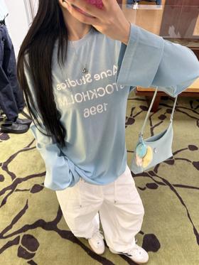 Acn* 26ss春夏新款 湖水蓝做旧1996 logo印花长袖T恤（XHH）