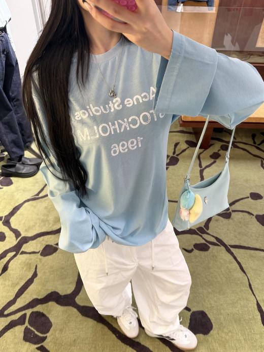 Acn* 26ss春夏新款 湖水蓝做旧1996 logo印花长袖T恤（XHH） 商品图0