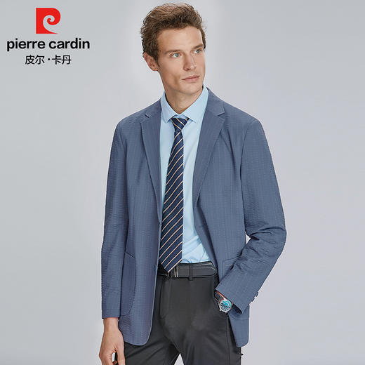 皮尔卡丹泡泡纱竖纹提花无里两粒扣针织西服PXK21106 商品图3