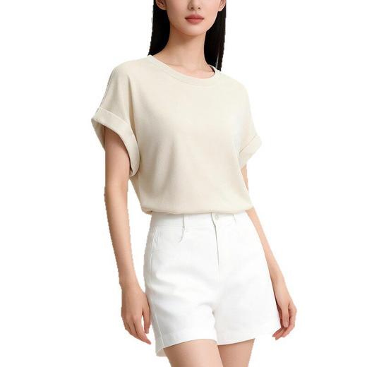 【版型显瘦】含亚麻 慵懒风卷边修身短袖T恤内搭 商品图4