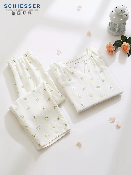 【棉纱竹纤维】SCHIESSER德国舒雅女夏季新款透气吸汗七分袖九分裤套装棉竹纤维双层纱布  50%棉 50%竹纤维 31/26510H 商品图2