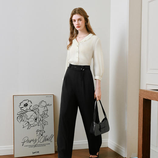 【商场同款】诗凡黎木耳领象牙白衬衫2025夏新款上衣女3G4120151 商品图1