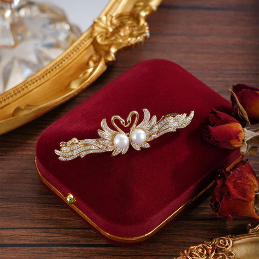 子佩集【天鹅恋曲】珍珠惜王妃发夹【HBFJ034】7mm珠镀金天鹅2601 商品图2