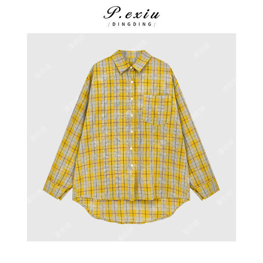 【暖阳格序】100棉撞色格纹松弛慵懒长袖衬衫 H2607 商品图1