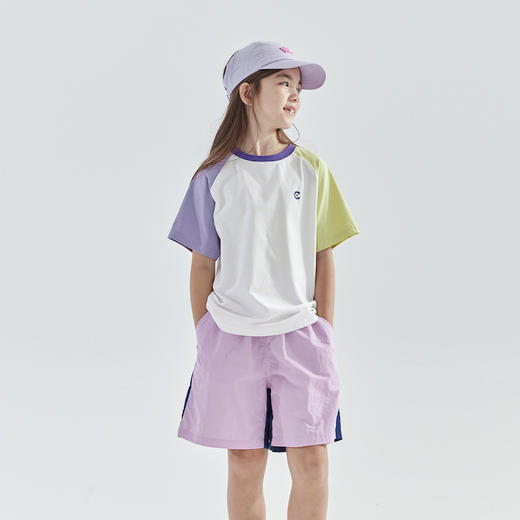 绿拼紫 粉拼绿 蓝拼黄-7A抗菌预售5.1发 粉拼蓝-5A抗菌 紫拼黄绿-5A抗菌预售5.12发 cicochild2025年夏季新款女童插肩拼色运动T恤中大童凉感抗菌短袖 商品图1