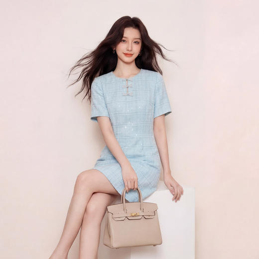 奢姿大码女装2026夏季时尚小香风圆领连衣裙胖妹妹气质清新长裙9962894552 商品图1