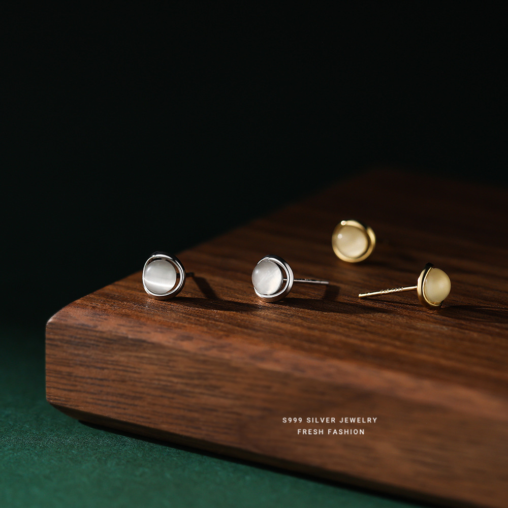 【小清欢】s999足银猫眼石耳钉耳饰【YXS-CE170】