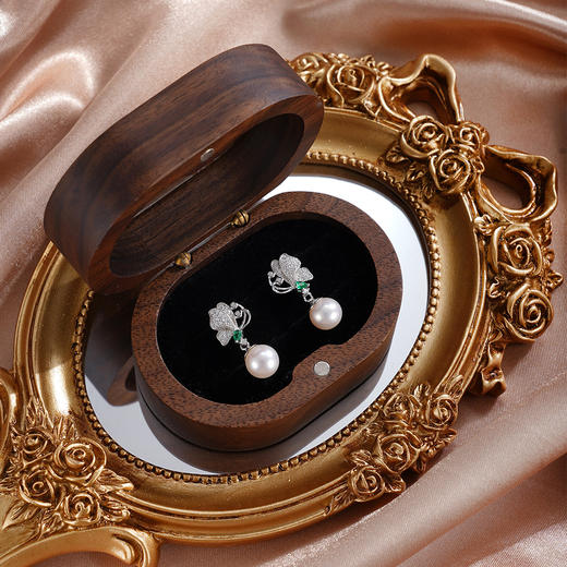 子佩集【蝴蝶诗篇】银S925珍珠惜王妃耳钉【YE0076】7mm珠双色镀金花朵绿玉髓2601 商品图2