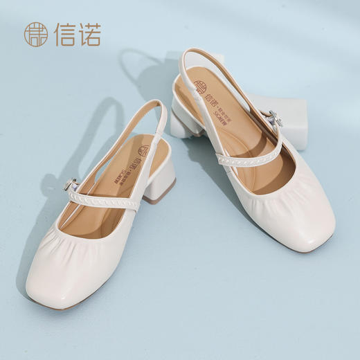 信诺法式后空玛丽珍鞋女2026夏季新款粗跟复古时尚百搭一字带凉鞋X6L134-88 商品图3