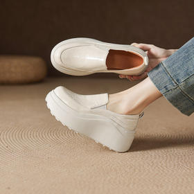 【预售5天】高跟厚底单鞋女一脚蹬英伦风乐福鞋松糕底高跟鞋真皮懒人鞋TYMXY&1702