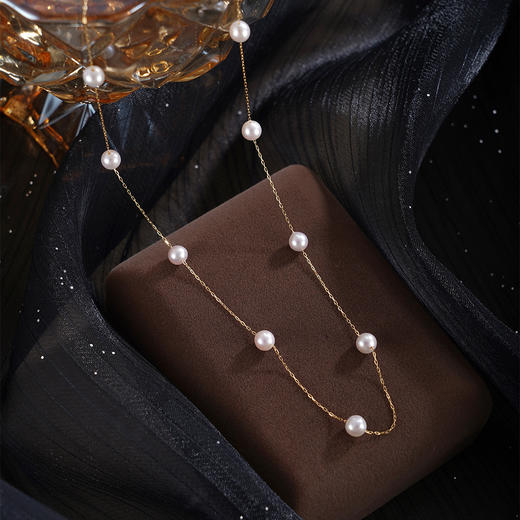 子佩集【星河之恋】G18K珍珠惜王妃项链【MLKJXL004】4.9mm珠偏粉白镀金多珠2601 商品图1