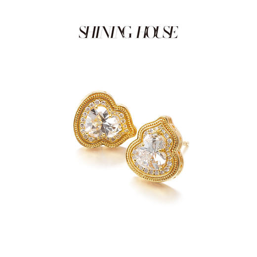 意趣东方系列 ShiningHouse[培育] 足金钻石耳饰 葫芦形1克拉钻人工真钻人造钻石古法黄金时尚钻石耳饰耳钉耳环【此商品不支持7天无理由退货退款】预计3日发货 商品图1