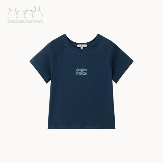 深蓝刺绣细节T恤/短裤套装 商品图3