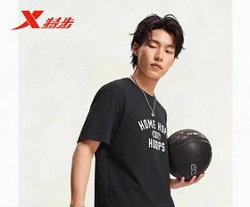 6楼特步运动男士篮球系列 棉盖丝平纹凉感圆领短T  974229010303深珀灰