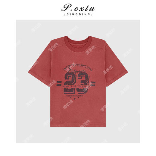 PanYiXiu/潘依绣100%棉美式松弛字母印花宽松圆领短袖T恤 H25105 商品图1