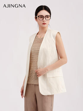 【商场同款】阿菁娜春夏季新款静奢风V领马甲外套中长款白色松弛显贵A31X103008