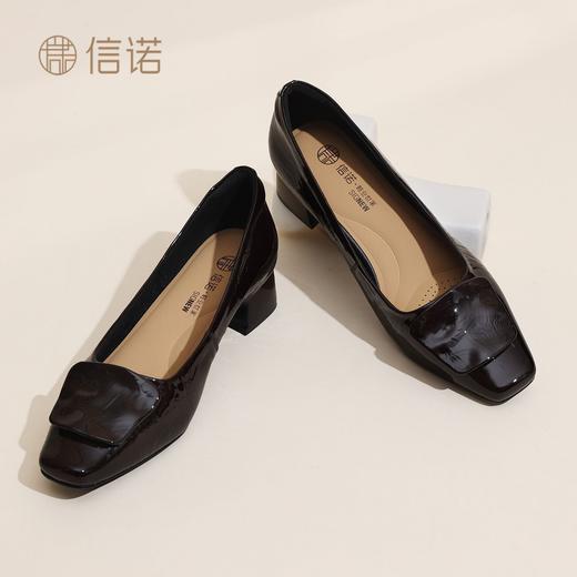 信诺妈妈鞋粗跟通勤单鞋女真皮方头中老年一脚蹬皮鞋2026春季新款X6C097-51 商品图7