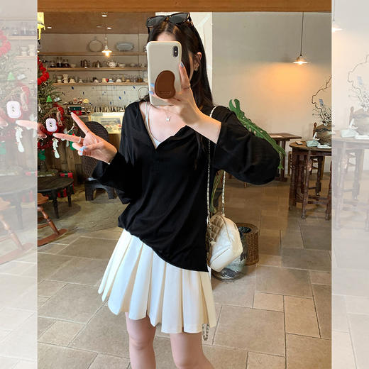 西遇莱赛尔v领长袖T恤女2026年春季新款宽松薄款防晒罩衫上衣SS060237 商品图4