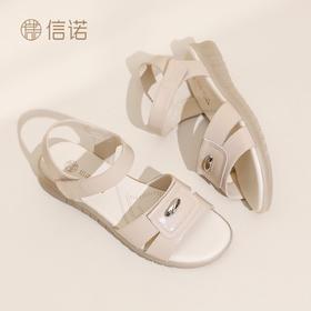 信诺妈妈凉鞋女平底软底舒适魔术贴中老年休闲沙滩鞋2026夏季新款6L385-3