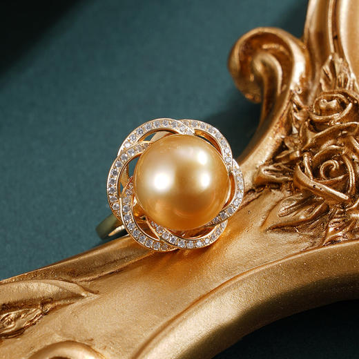 子佩集【芳华倾心】银S925珍珠惜王妃戒指【HJYJZ012】13mm珠镀金花绕花朵金色珠2601 商品图0