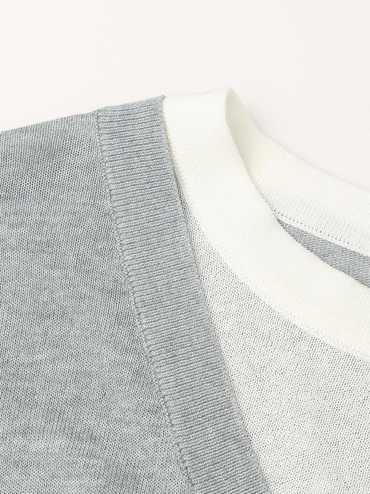 学院风假两件条纹针织衫 背心拼接短袖设计 复古减龄显瘦上衣 商品图3