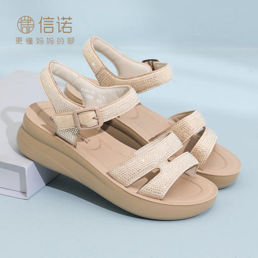 信诺水钻一字带妈妈凉鞋厚底舒适软底不累脚洋气女鞋2026夏季新款6L950-63 商品图1