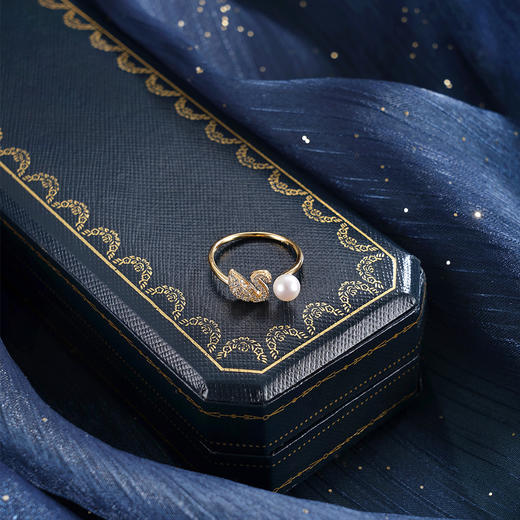 子佩集【天鹅之恋】银S925珍珠惜王妃戒指【R1574】5mm珠镀金天鹅2601 商品图1