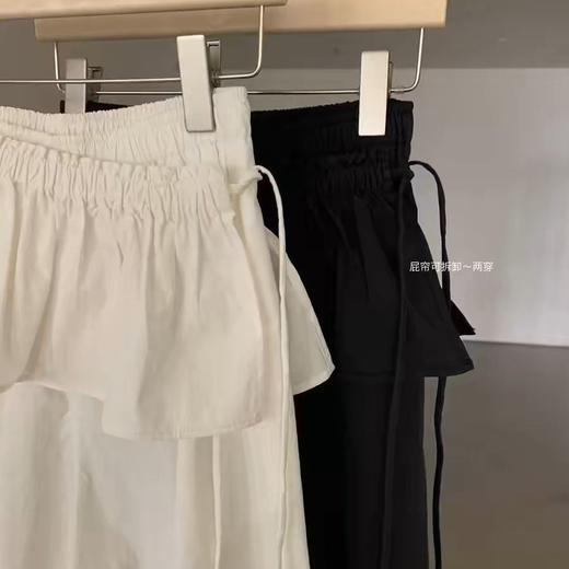 春夏新款【小众芭蕾风裙边休闲裤】松弛感净色松紧腰气质休闲工装裤 商品图2