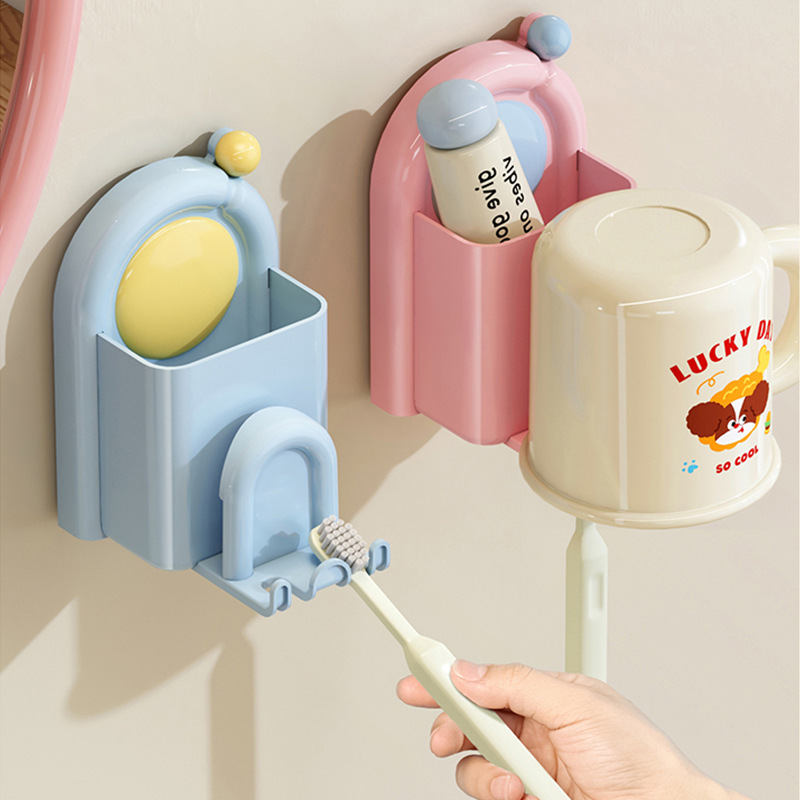 【强力吸附❗️独立取用】牙刷置物架壁挂式免打孔多巴胺粘贴漱口杯子收纳架洗漱杯。ya