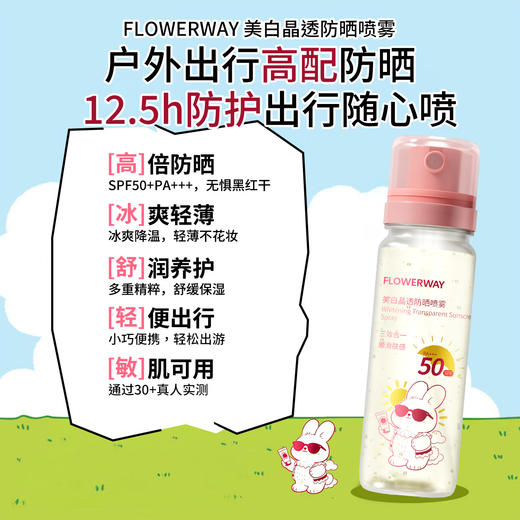 【防水防汗❗️补水养肤】FLOWERWAY美白晶透防晒喷雾水喷雾防水防汗防紫外线便携防晒喷雾。ya 商品图2