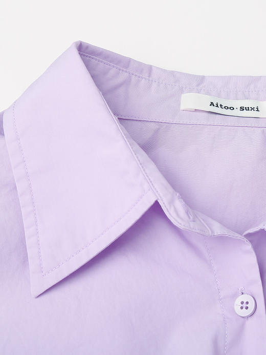 韩系温柔浅紫短款衬衫 抽绳收腰设计感小众 显瘦显高长袖上衣 商品图3