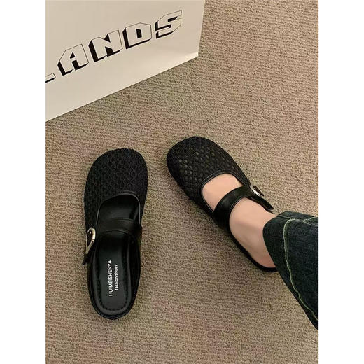 【夏季网红镂空配裙子凉拖】新款爆款平底网纱半拖ins 百搭透气包头拖鞋 商品图2