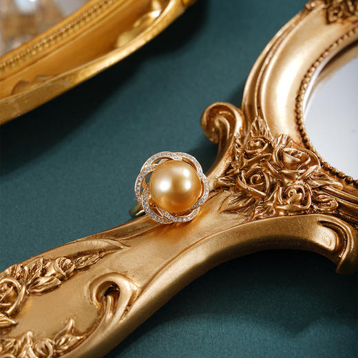 子佩集【芳华倾心】银S925珍珠惜王妃戒指【HJYJZ012】13mm珠镀金花绕花朵金色珠2601 商品图1