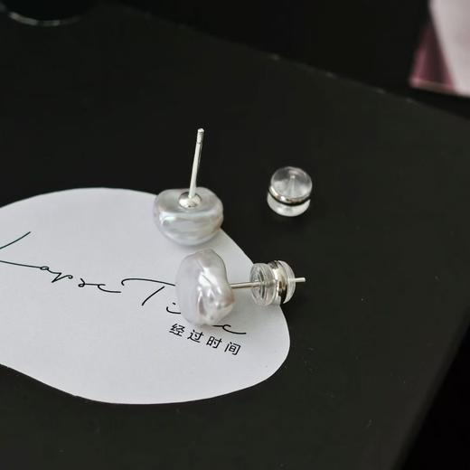 稀有天然银河系巴洛克天然淡水珍珠碎银耳钉 商品图5