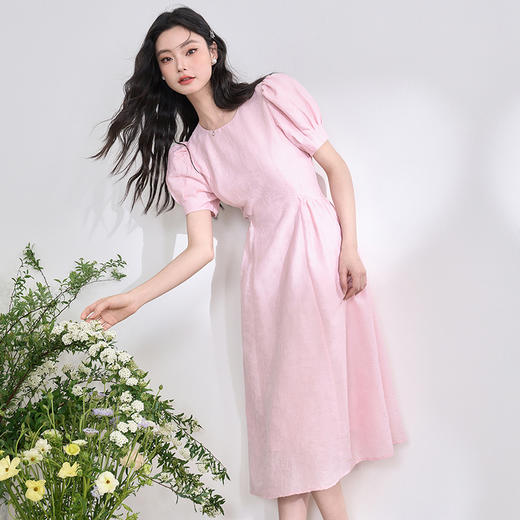 法式浪漫气质肌理感泡泡袖连衣裙女夏季宫廷风收腰长裙V0050567 商品图4