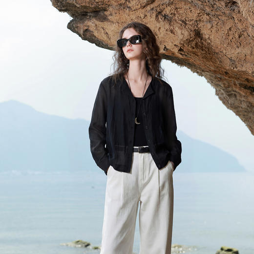 【醋酸】三彩2026夏季新款轻奢短外套开衫宽松轻薄长袖上衣M 商品图2