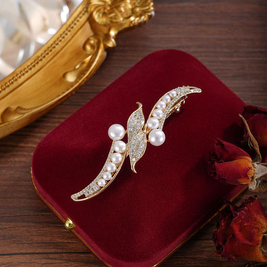子佩集【豆蔻芳华】珍珠惜王妃发夹【HBFJ037】7mm大珠镀金双叶豆荚2601 商品图2