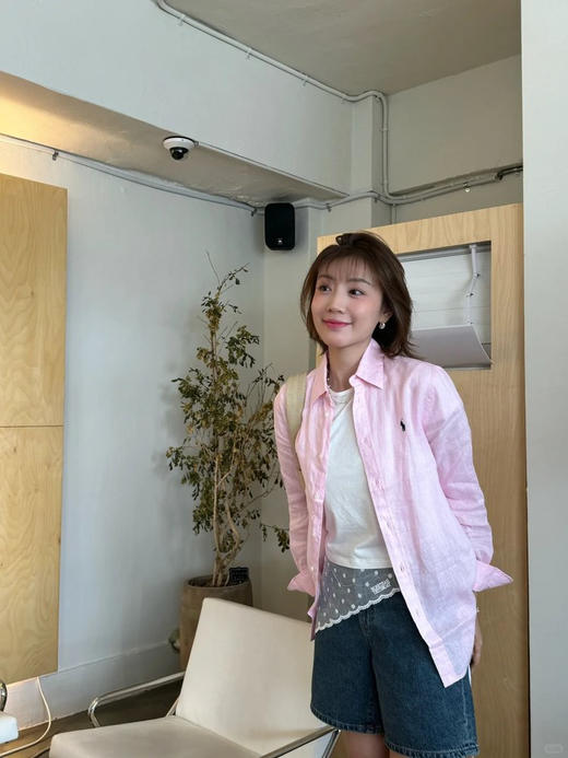 经典版型粉色亚麻衬衫 淡淡的樱花粉 不挑年龄的少女感 100%优质亚麻 吸湿速干 自然褶皱 好打理 宽松H版型 肩线自然垂落 商品图1