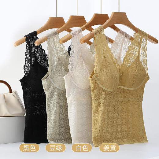 【内穿&外搭 ! 蕾丝美背】一体式长款蕾丝吊带打底背心 免穿文胸固定杯无钢圈背心 亲肤透气不跑杯蕾丝美背 商品图3