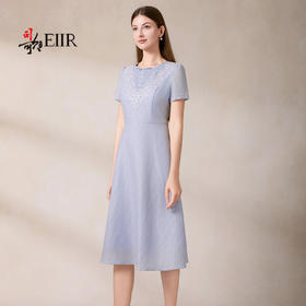 司歌收腰短袖绣花重工连衣裙过膝裙夏A911001X
