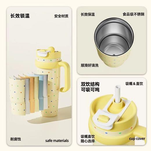 【1000ML❗️大容量冰霸杯】食品级不锈钢内胆，双饮口可吸可吨，长效保温保冷，带把手带吸管，健身通勤夏日神器，冰霸杯巨无霸大容量吸管保温杯高颜值手柄杯子L 商品图3