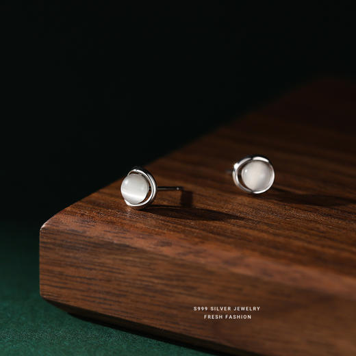 【小清欢】s999足银猫眼石耳钉耳饰【YXS-CE170】 商品图3